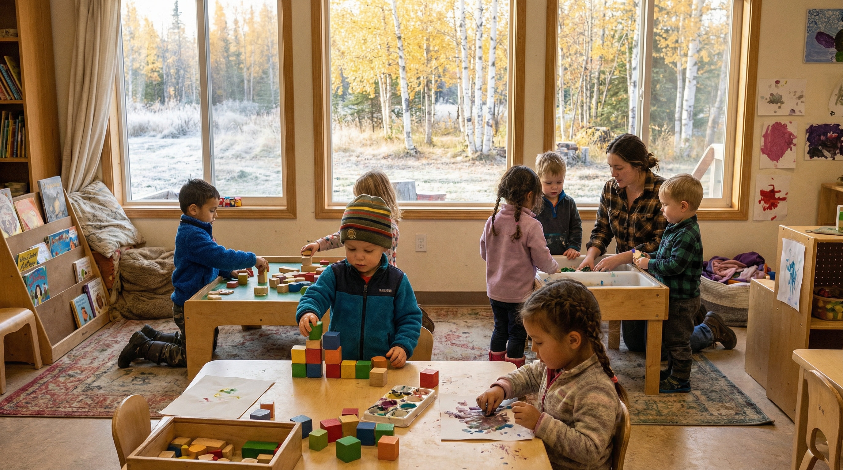 Children learning in a warm Alaska classroom